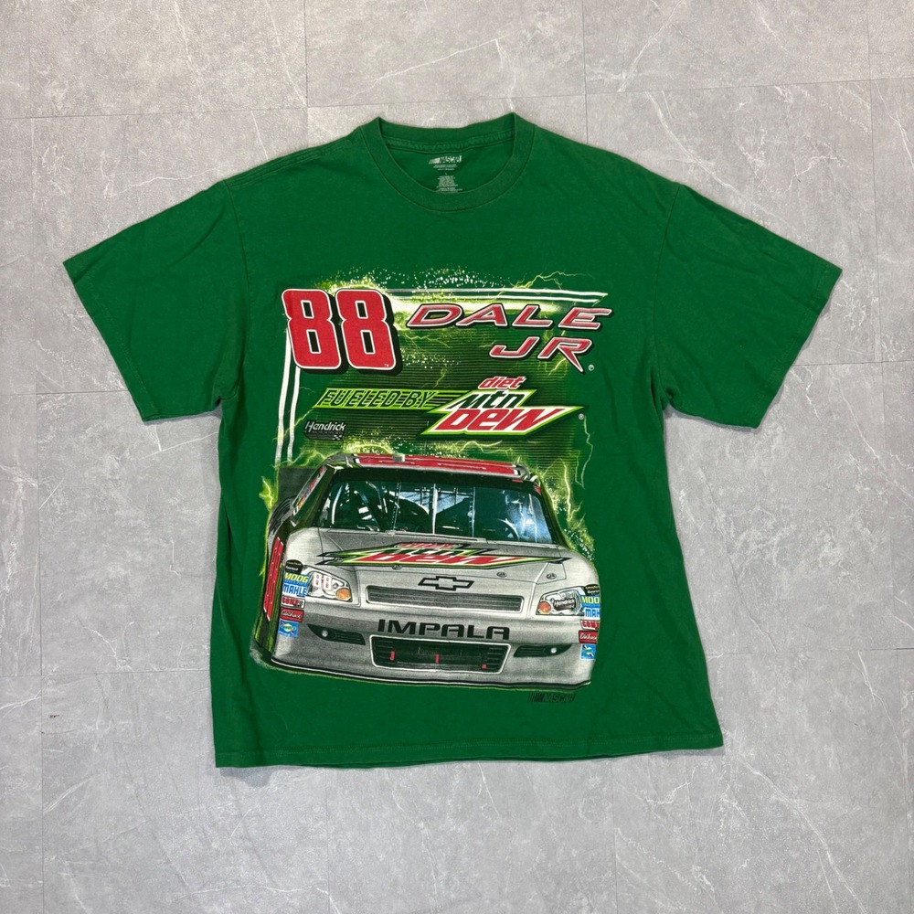 NASCAR Dale Earnhardt Jr 88 Diet Mtn Dew Green Graphic T-Shirt Mens Large